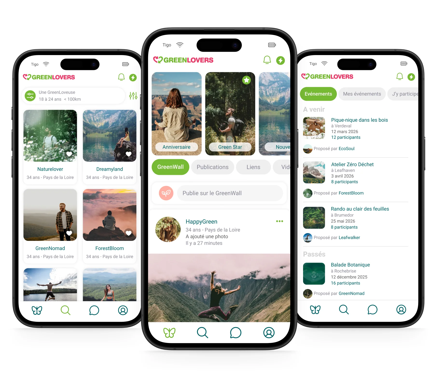 Aperçu de l'application mobile GreenLovers